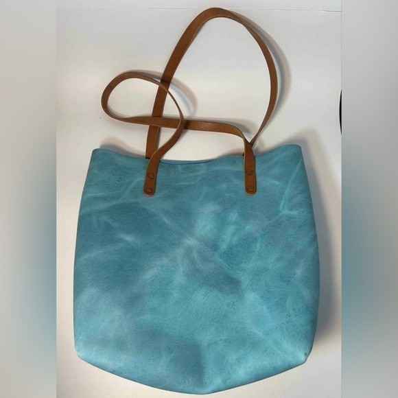 Handbags - KMM & Co. Handbag Carryall Tote Satchel Light Blue Distressed Leather Purse